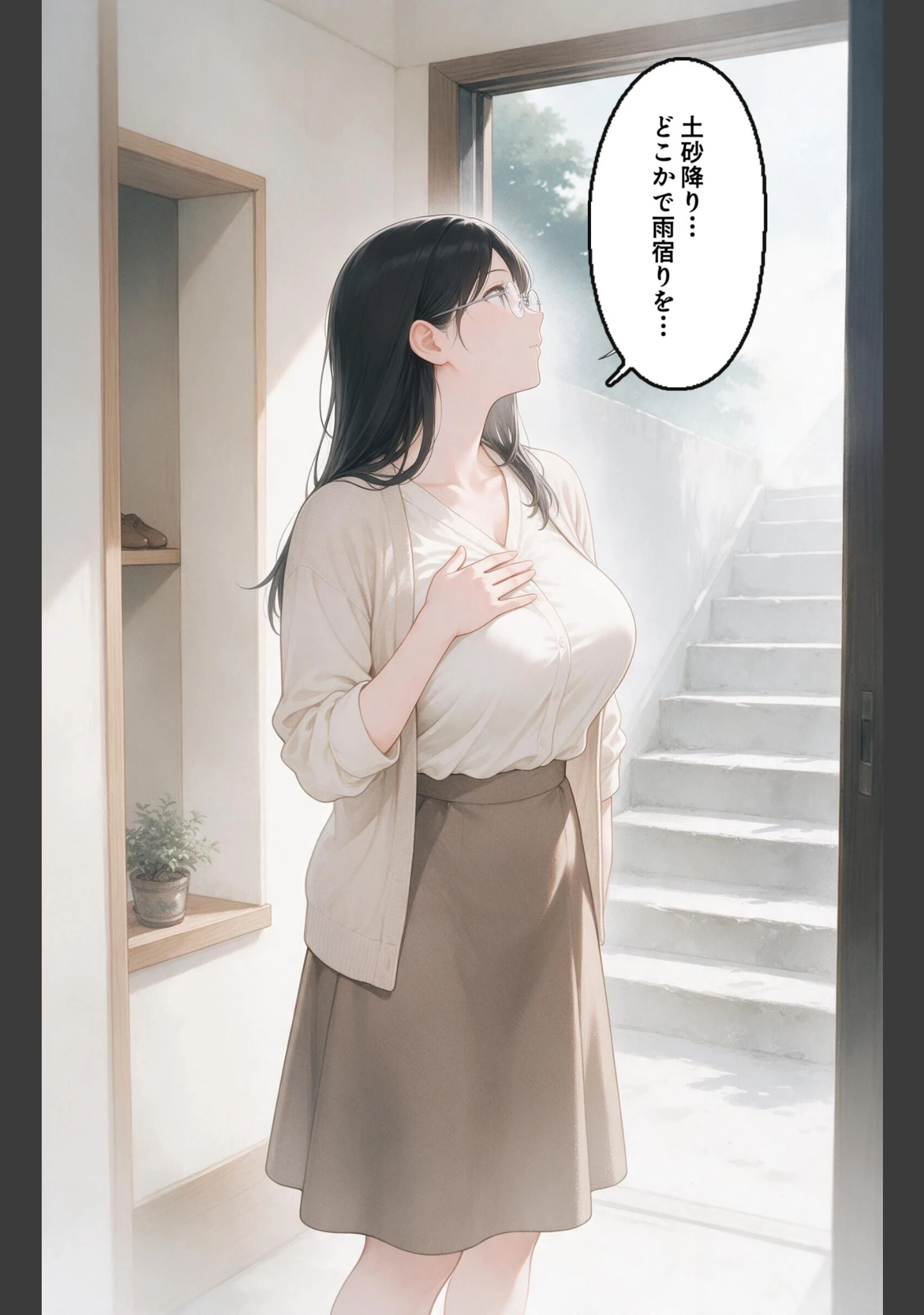 「清楚だと思っていた巨乳人妻大家を土砂降りの雨宿りで匿ったら欲求不満でビッチビチだった話【モザイク版】（単話）」（灯野ましろ） 試し読み 7ページ目