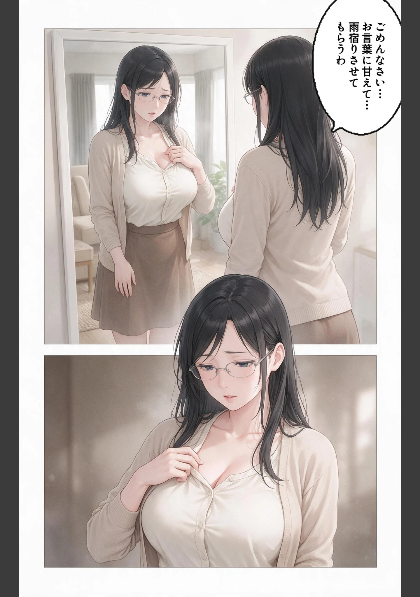 「清楚だと思っていた巨乳人妻大家を土砂降りの雨宿りで匿ったら欲求不満でビッチビチだった話【モザイク版】（単話）」（灯野ましろ） 試し読み 8ページ目