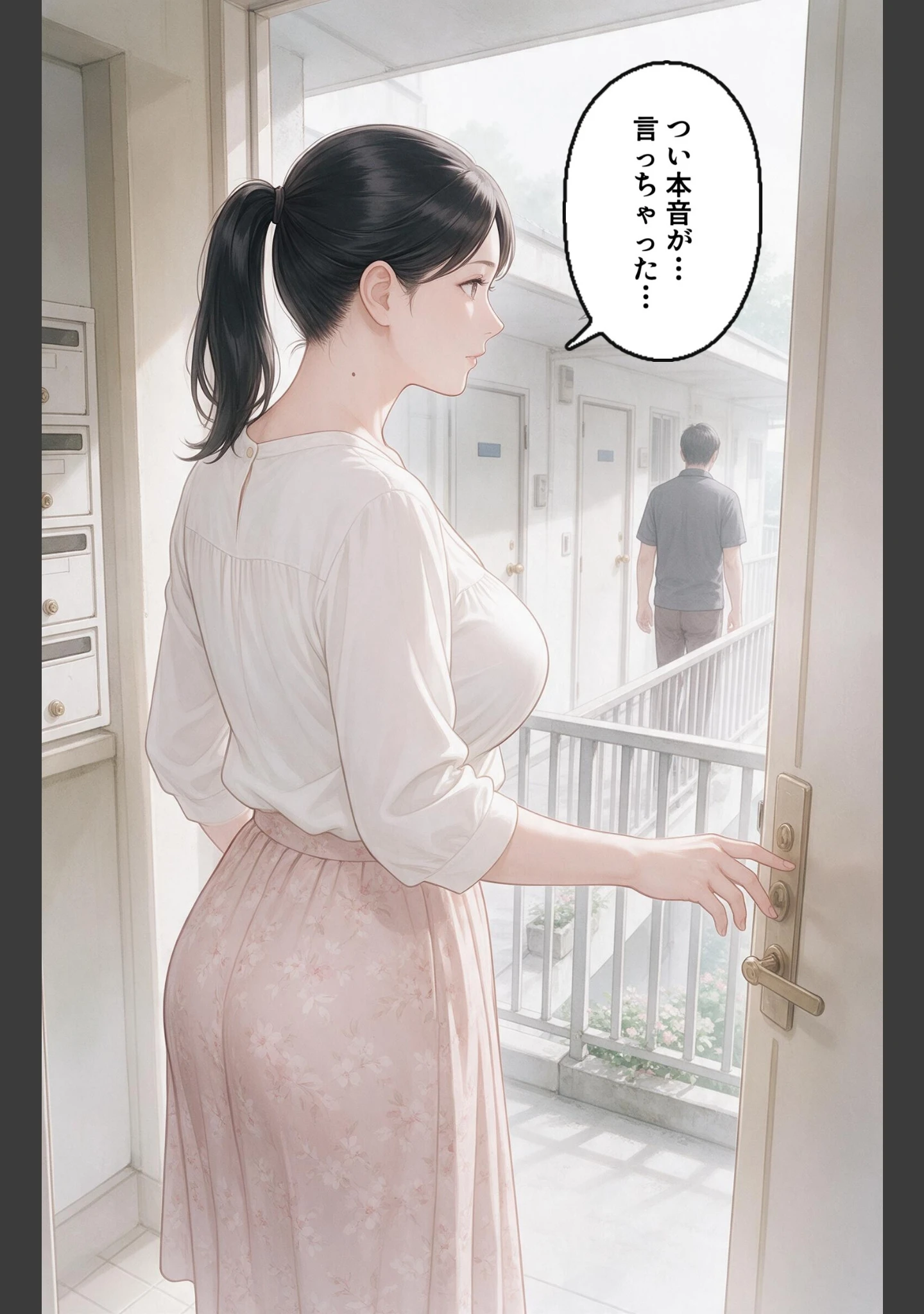 「欲求不満な爆乳隣の奥さんを玄関先で抱きとめたら我慢できずに求めてきた話【モザイク版】（単話）」（灯野ましろ） 試し読み 7ページ目