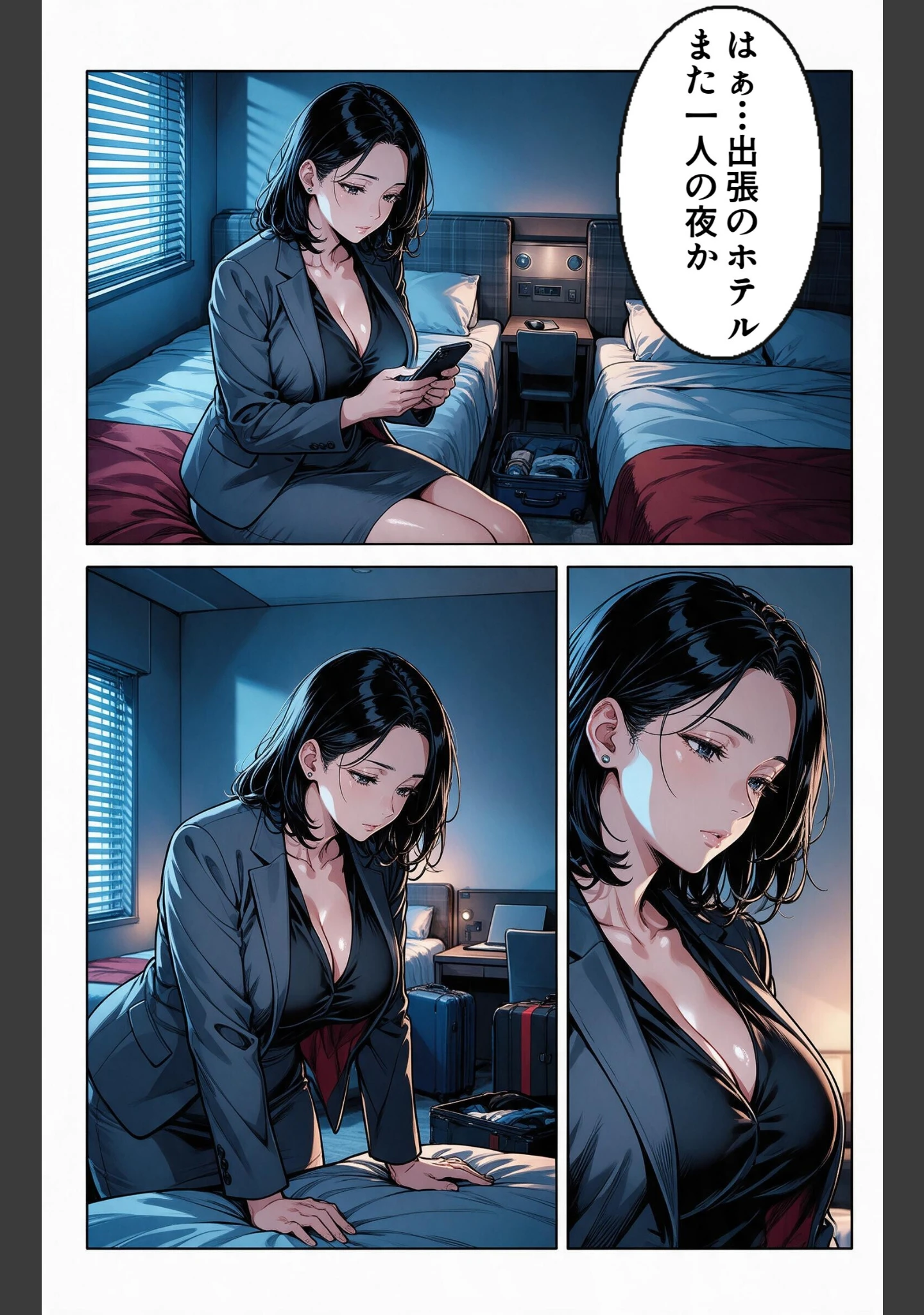 「塩対応だったおっぱいの大きい女上司と出張先で相部屋になって上に跨がられて搾られた話【モザイク版】（単話）」（宵待あかり） 試し読み 2ページ目