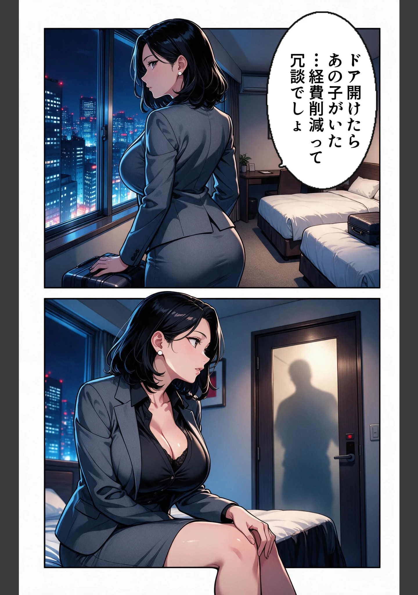 「塩対応だったおっぱいの大きい女上司と出張先で相部屋になって上に跨がられて搾られた話【モザイク版】（単話）」（宵待あかり） 試し読み 3ページ目