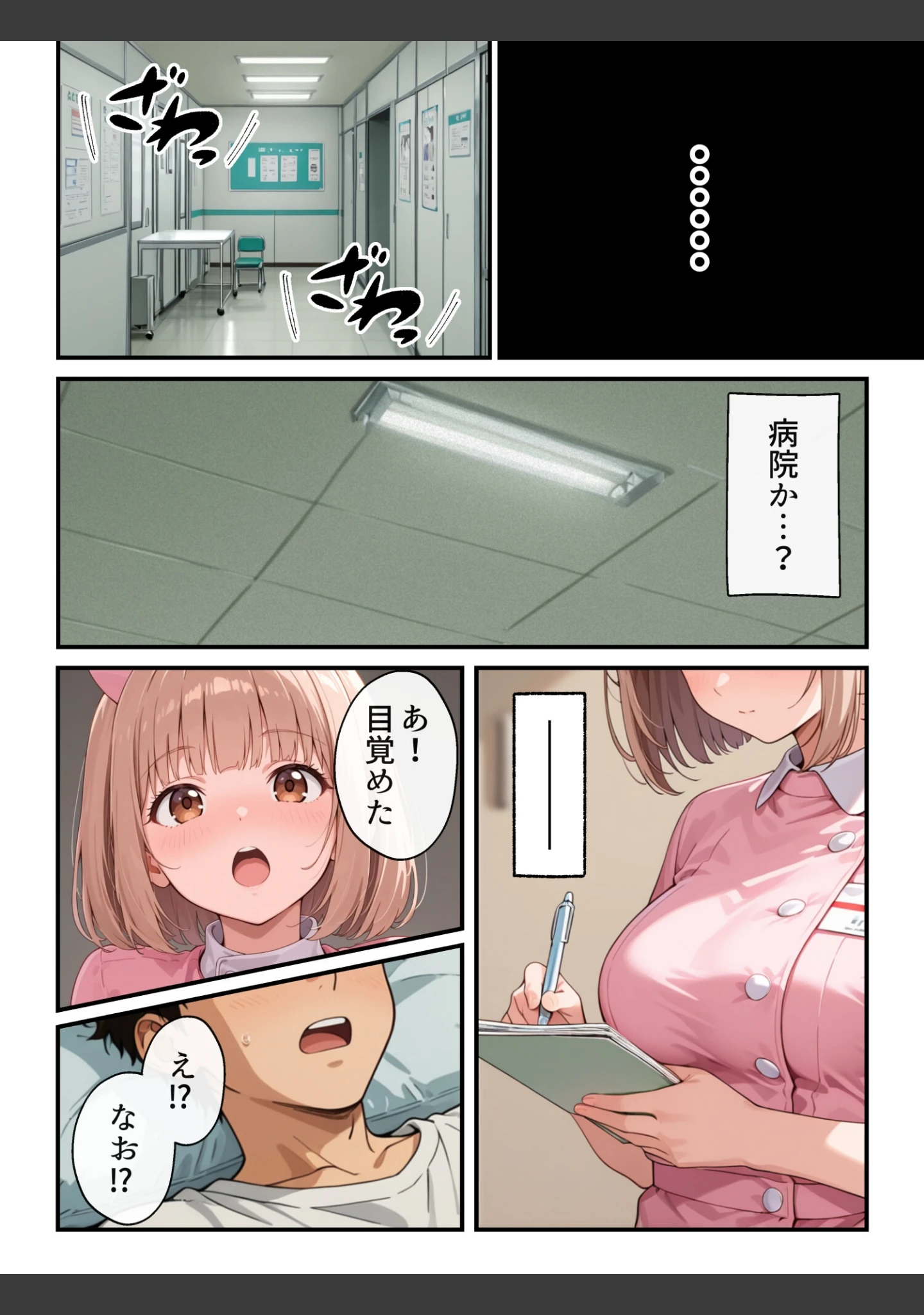「ナースのお仕事！入院先の担当看護師が巨乳妹だったので心も身体も癒してもらった話【白抜き修正版】（単話）」（水彩みなも） 試し読み 2ページ目