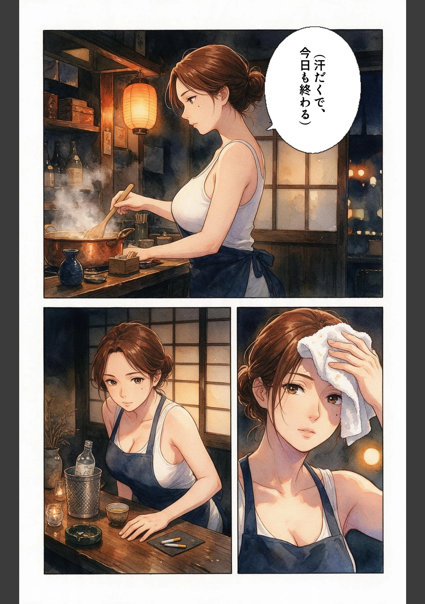 「風呂上がりで火照ったタンクトップ姿の居酒屋の女将さんと風呂場で鉢合わせたら中出しHさせてくれた話【モザイク版】（単話）」（百舌鳥ゆかり） 試し読み 2ページ目