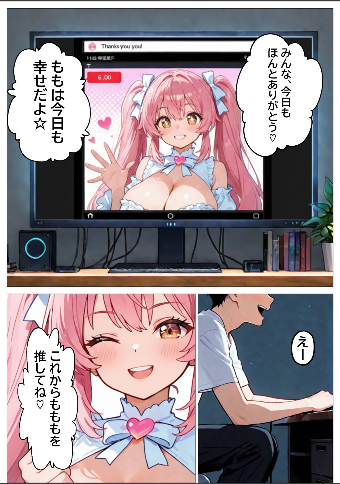 「推しじゃない巨乳Vtuberに嫉妬されて朝まで騎乗位で犯●れたら、俺は恋に落ちてしまった【白抜き修正版】」（つきつき工房） 試し読み 2ページ目