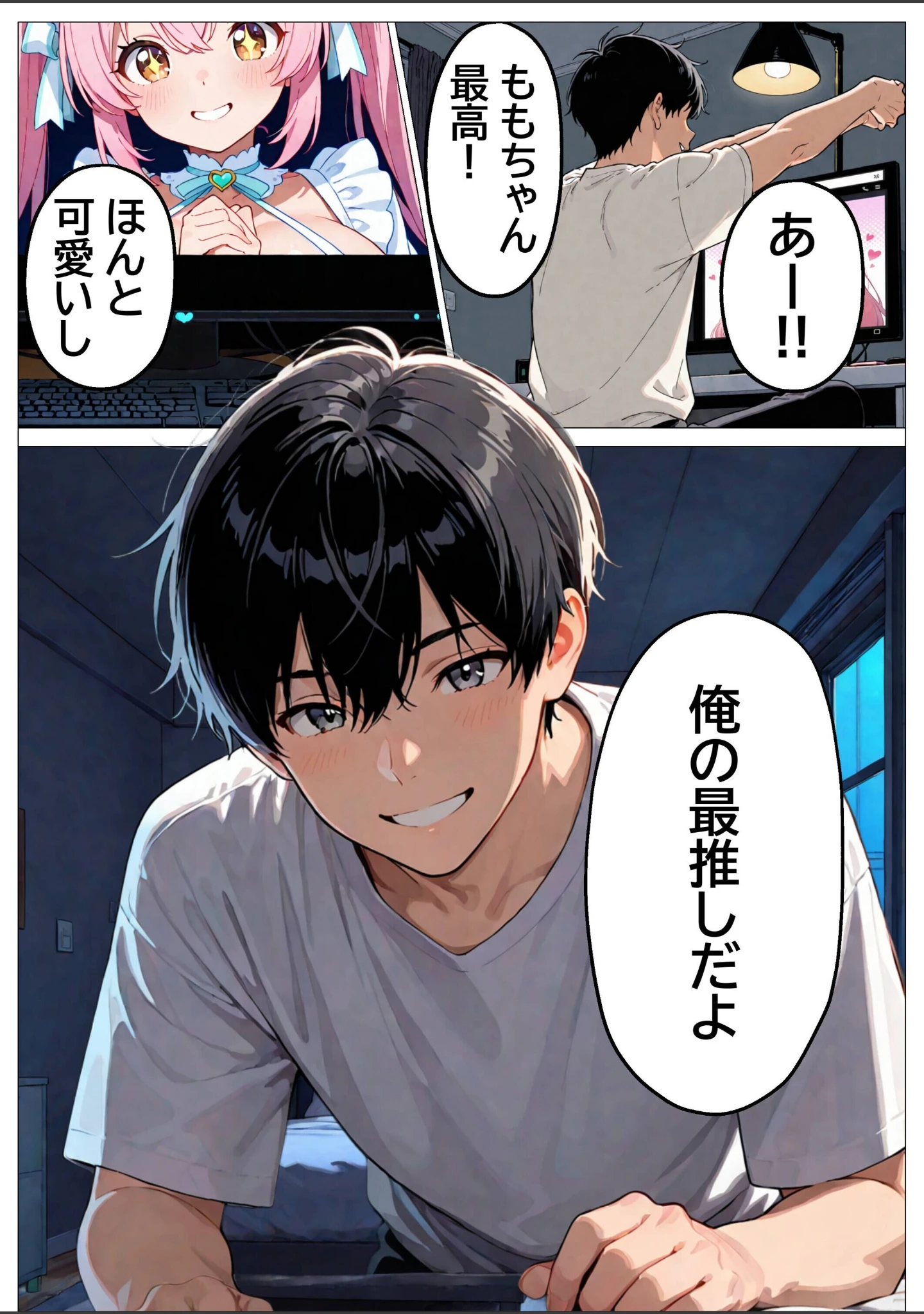 「推しじゃない巨乳Vtuberに嫉妬されて朝まで騎乗位で犯●れたら、俺は恋に落ちてしまった【白抜き修正版】」（つきつき工房） 試し読み 3ページ目