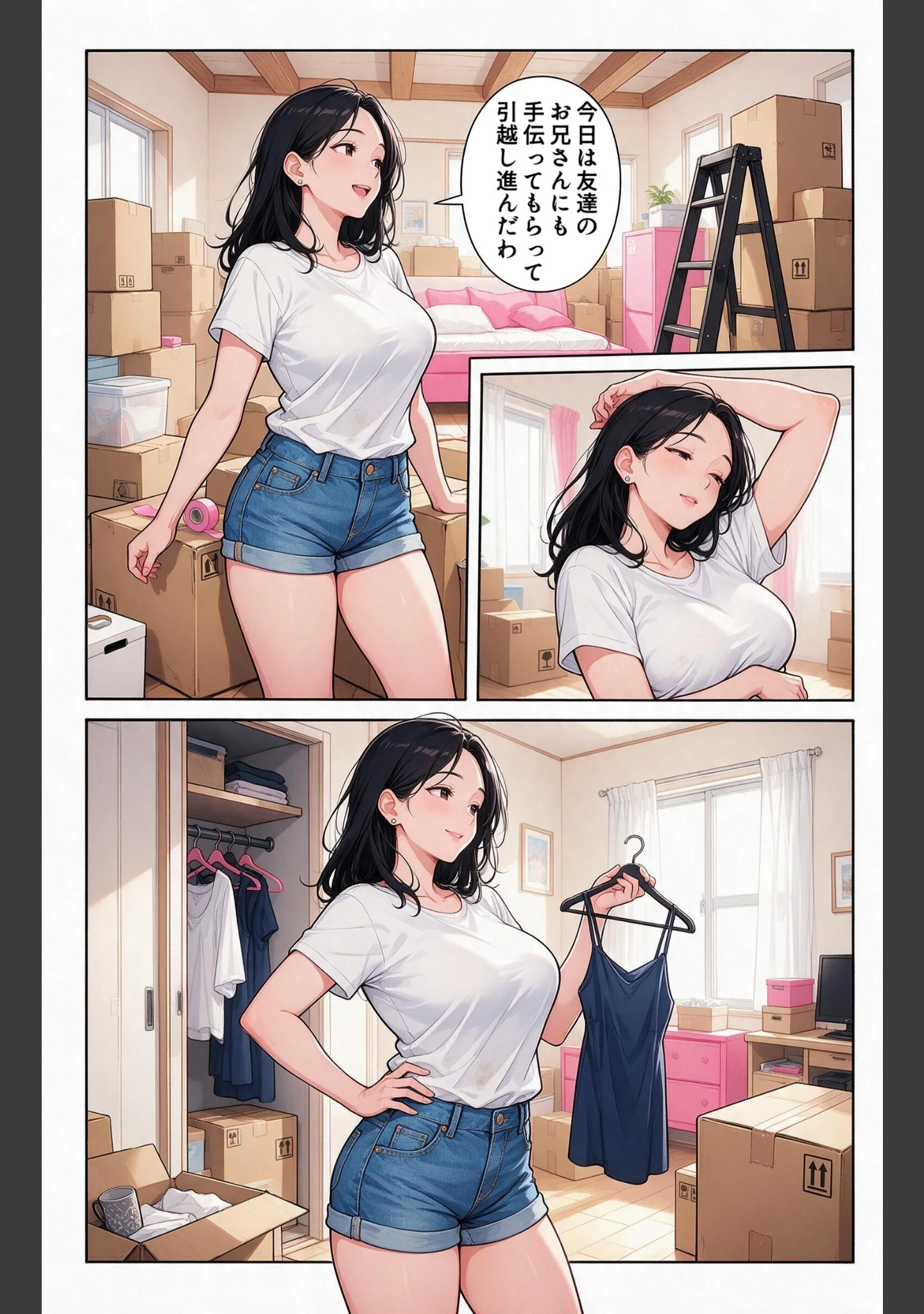 「お堅いと思ってた爆乳妹の友達の引っ越しを手伝ったら上に跨がられて搾られた話【モザイク版】（単話）」（夏籠しじみ） 試し読み 2ページ目