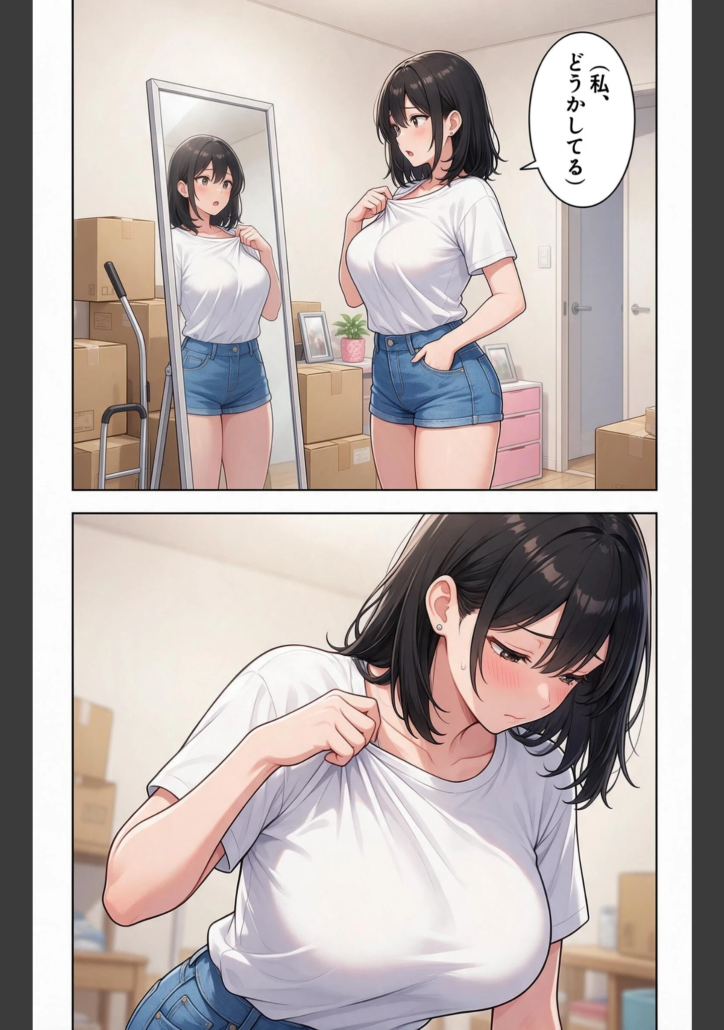 「お堅いと思ってた爆乳妹の友達の引っ越しを手伝ったら上に跨がられて搾られた話【モザイク版】（単話）」（夏籠しじみ） 試し読み 8ページ目