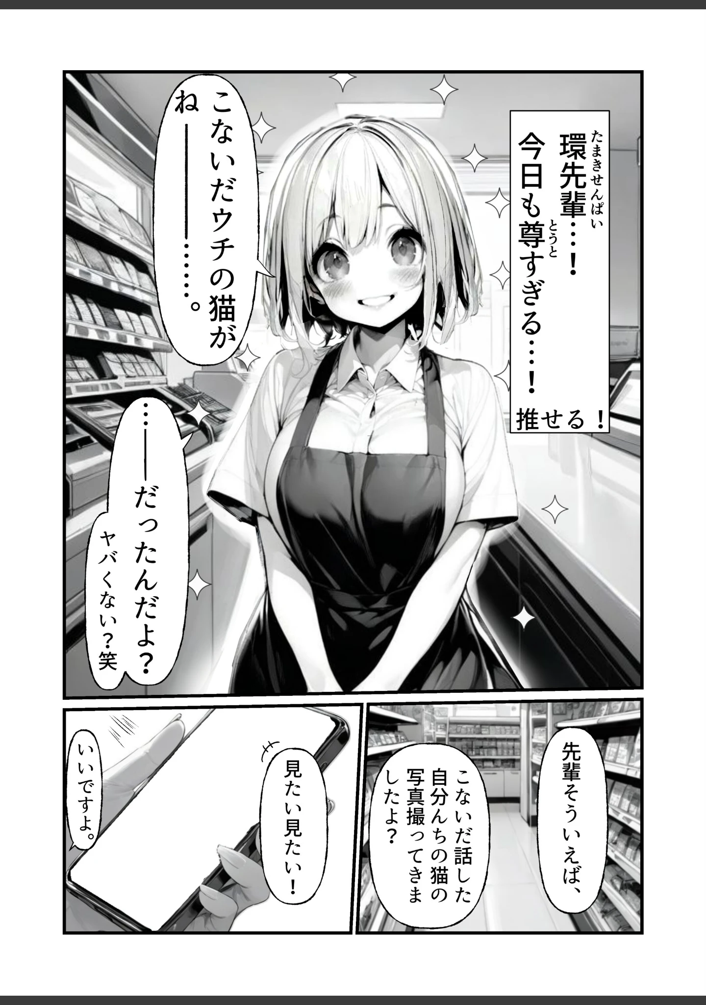 「バイト中に 推しの先輩とこっそりエッチした話【棒消し修正版】（単話）」（朝起きテネル） 試し読み 7ページ目