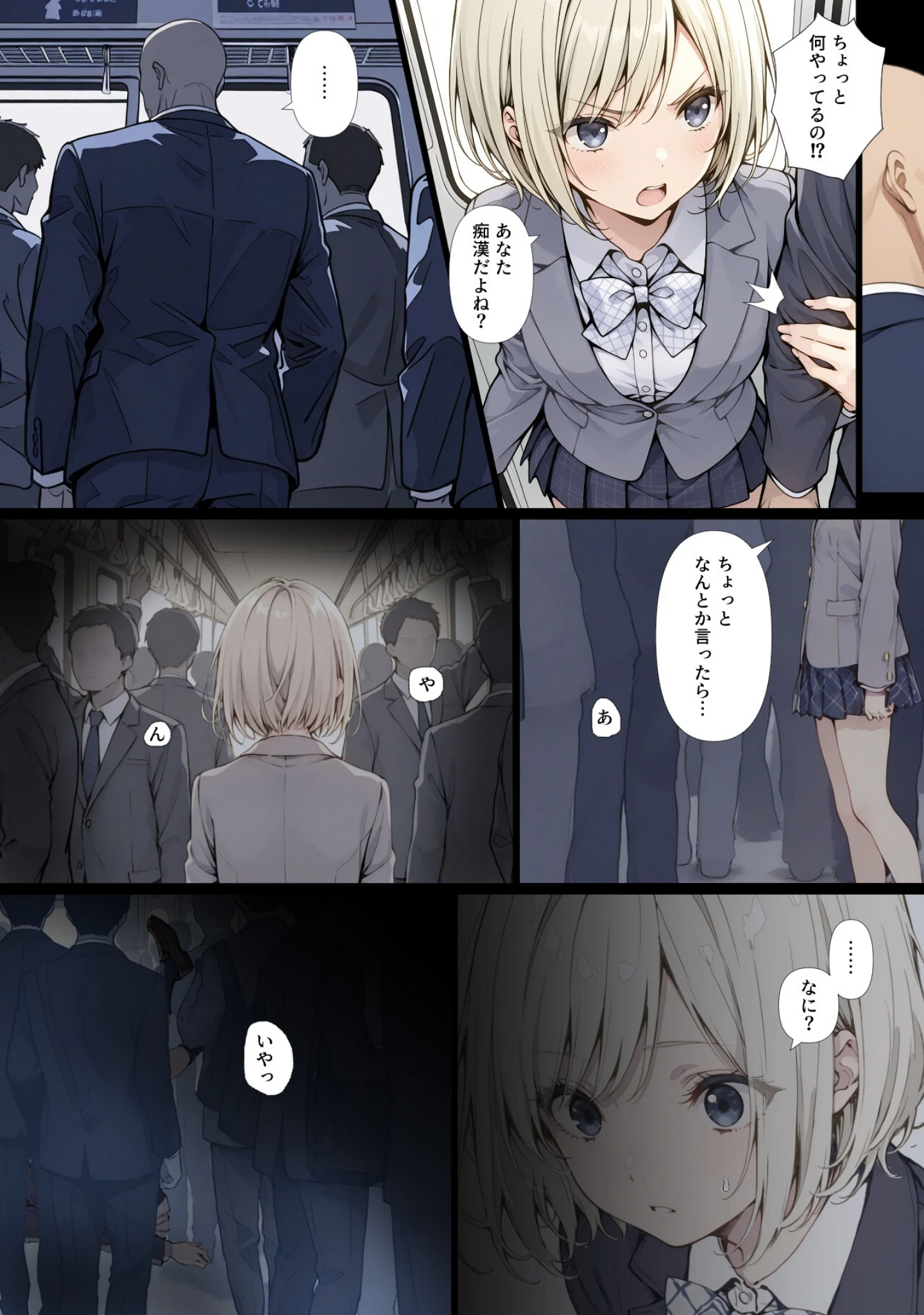 「黒髪少女と金髪少女が電車で集団痴〇に遭う漫画【ifストーリー】【白抜き修正版】」（てんでしゅがー） 試し読み 2ページ目