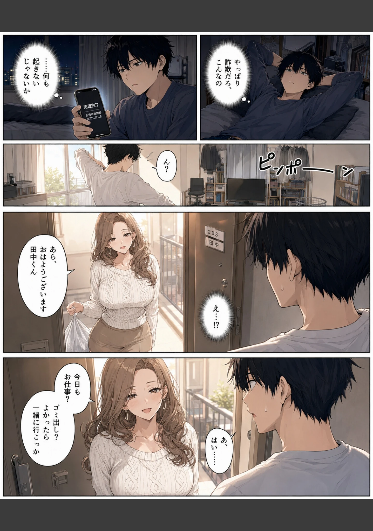 「押すたび、1万円消えるボタン…その度に隣の人妻が誘惑してくる。【白抜き修正版】」（かわいいラボ） 試し読み 2ページ目