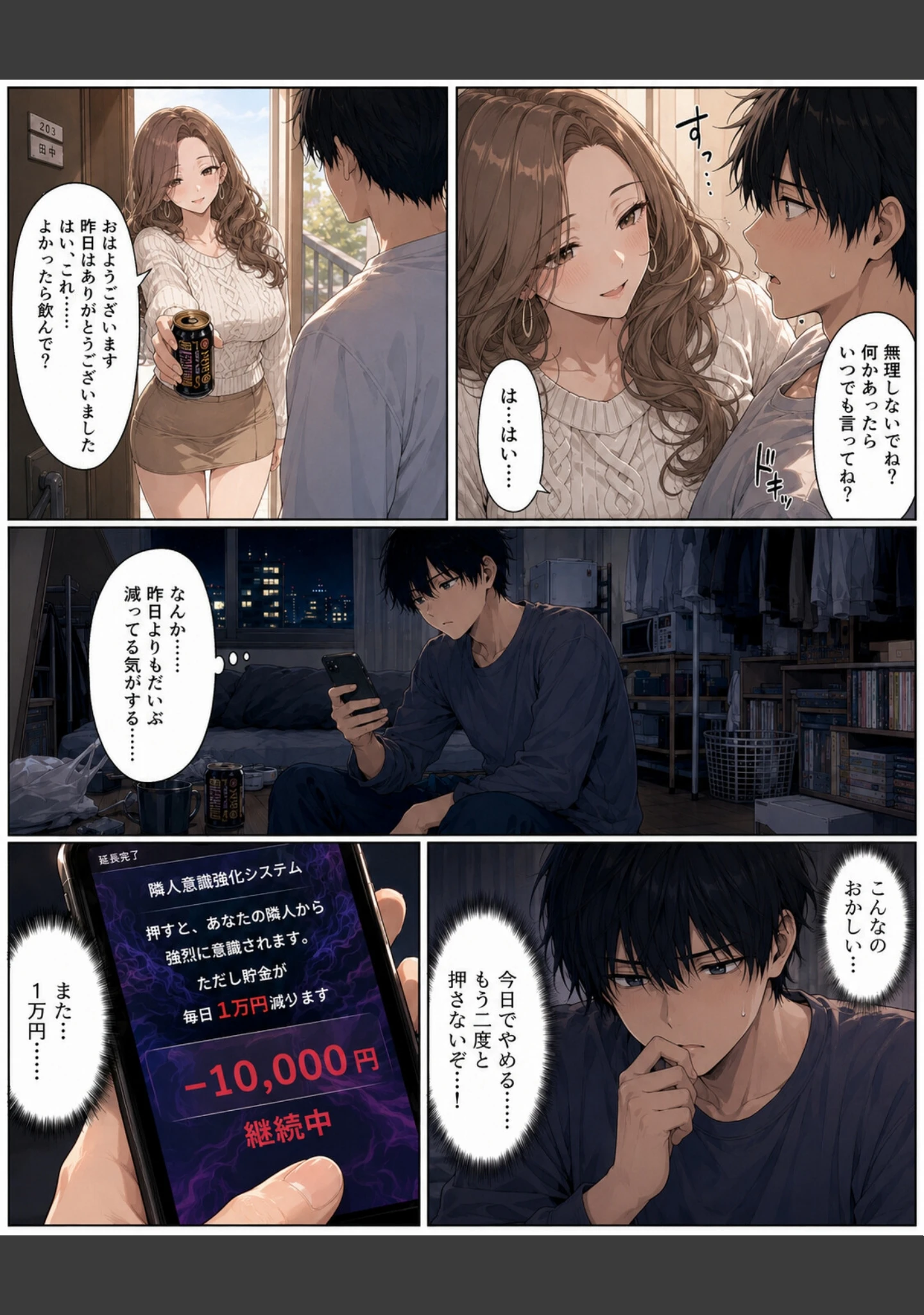 「押すたび、1万円消えるボタン…その度に隣の人妻が誘惑してくる。【白抜き修正版】」（かわいいラボ） 試し読み 5ページ目
