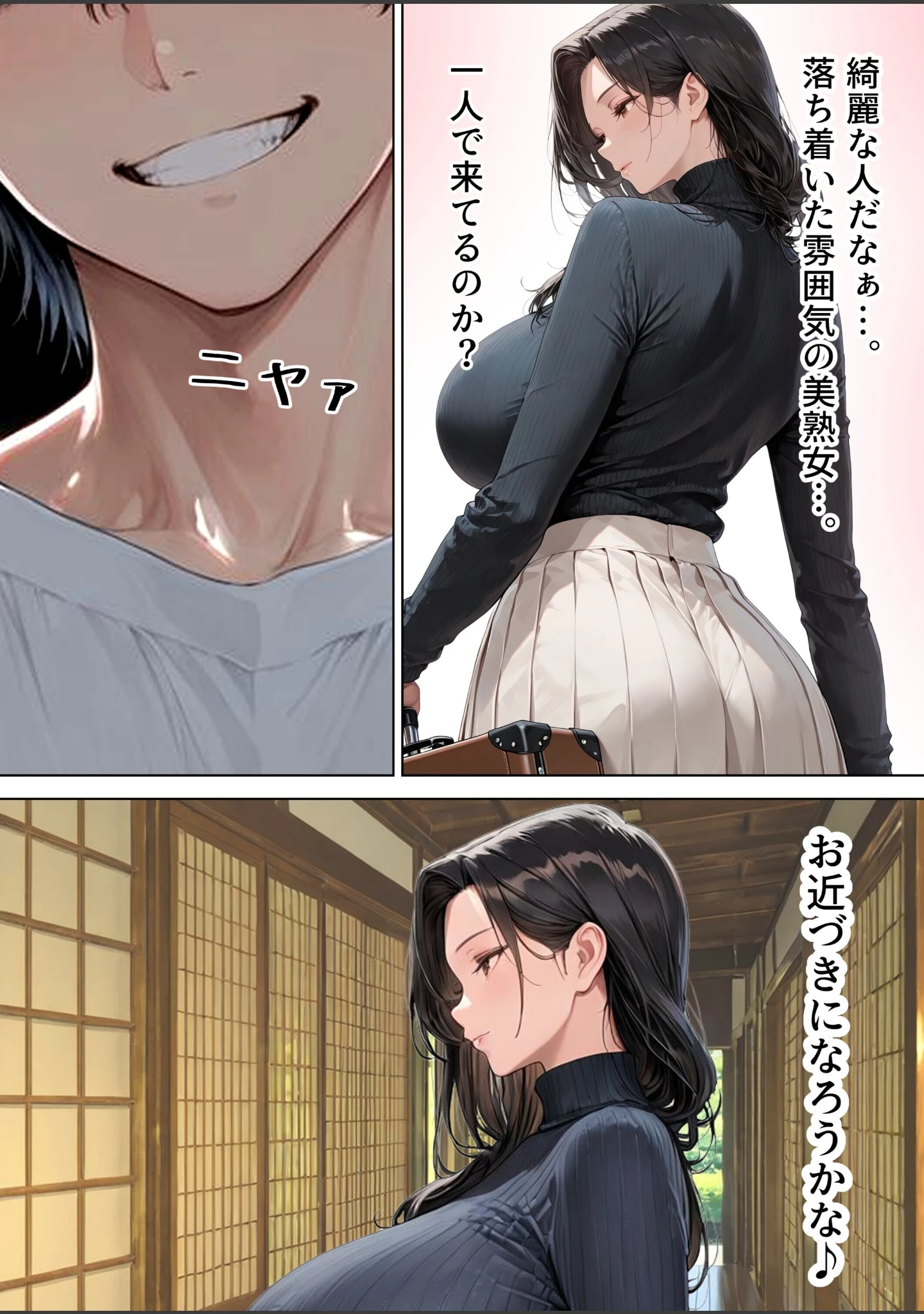 「旅館で出会ったクールな爆乳未亡人（46歳）と朝まで限界中出しセックスした話【モザイク版】」（めろうたいむ） 試し読み 3ページ目