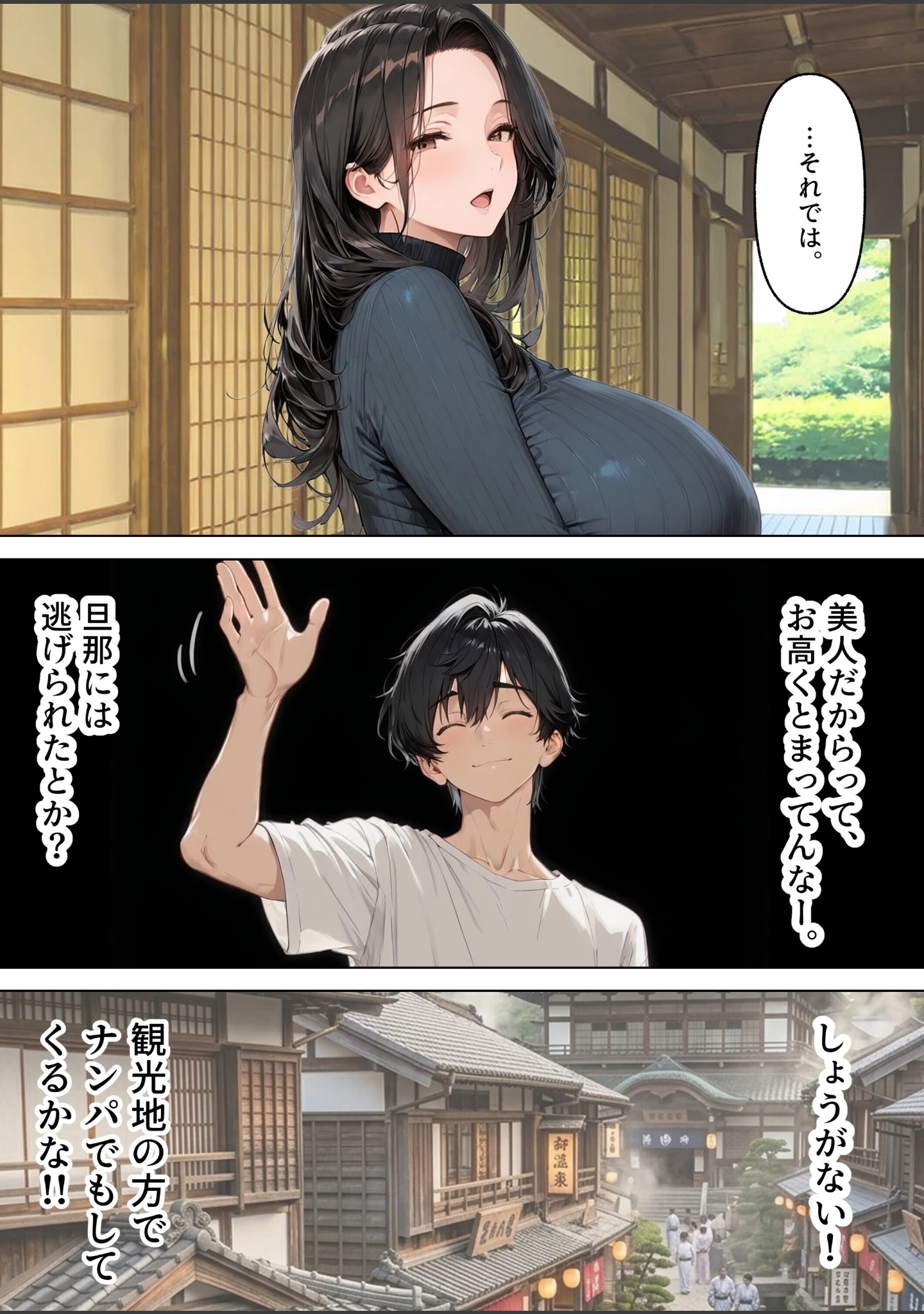 「旅館で出会ったクールな爆乳未亡人（46歳）と朝まで限界中出しセックスした話【モザイク版】」（めろうたいむ） 試し読み 9ページ目