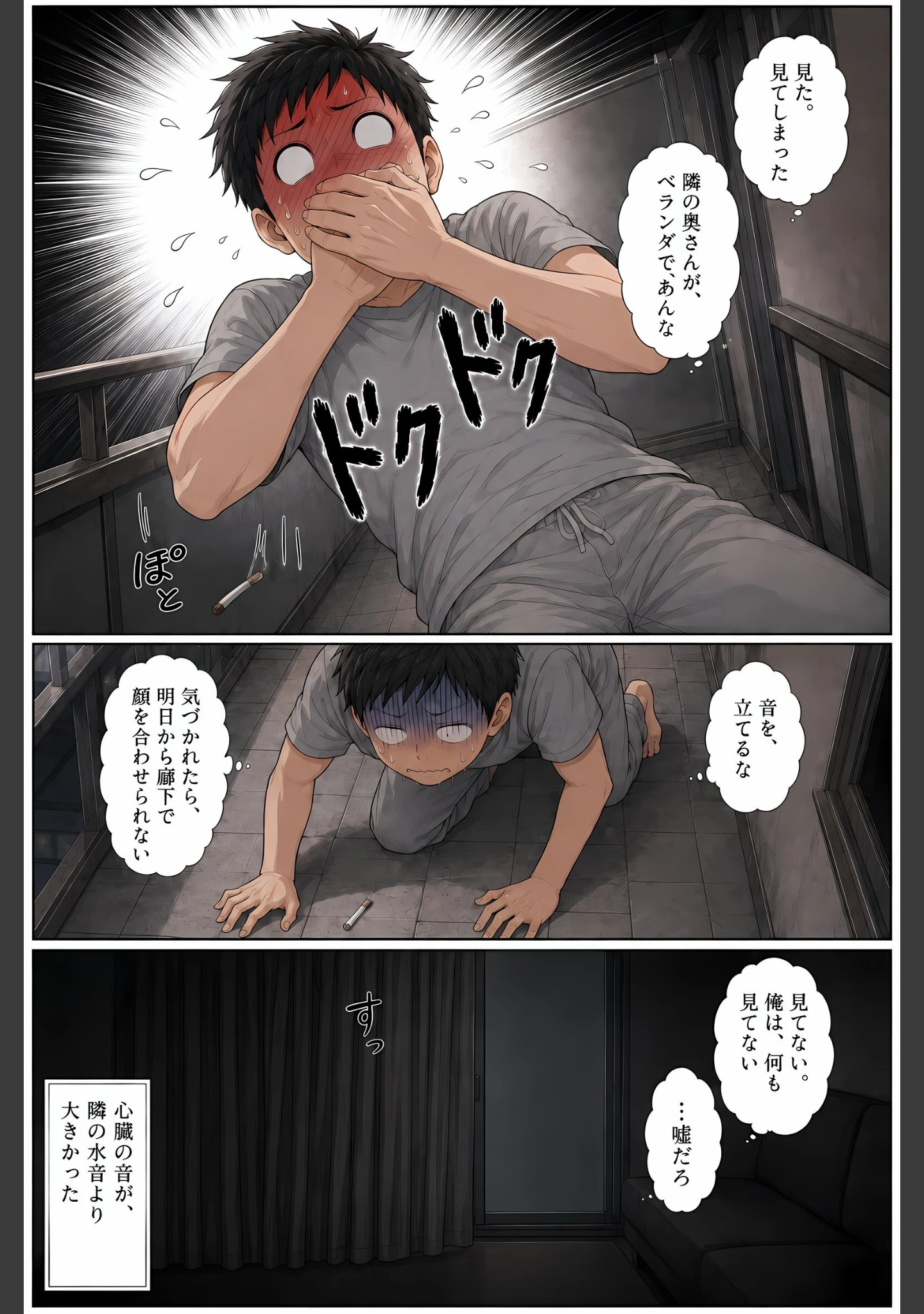 「隣の人妻（29）が夫の留守中にベランダで配信オナニーしていたので、壁越しに聞いていた俺が中出しするまで【モザイク版】」（かわいいラボ） 試し読み 11ページ目