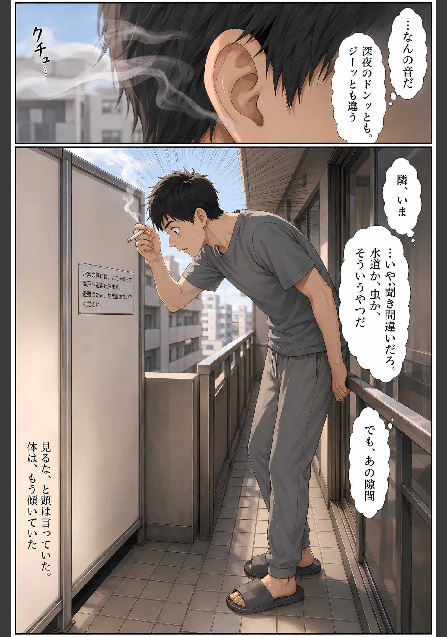 「隣の人妻（29）が夫の留守中にベランダで配信オナニーしていたので、壁越しに聞いていた俺が中出しするまで【モザイク版】」（かわいいラボ） 試し読み 9ページ目