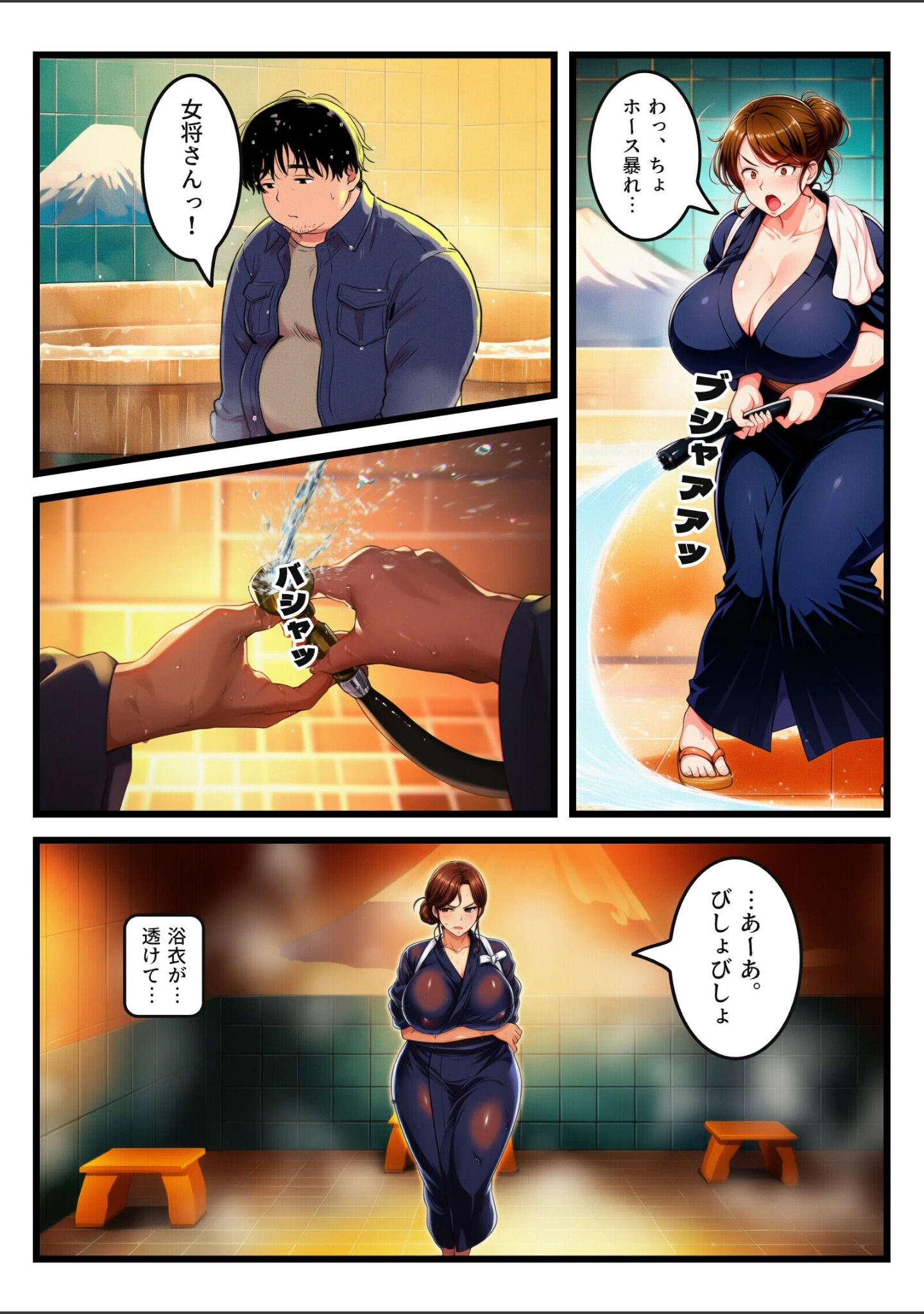 「番台でツンと澄ました爆乳の銭湯女将は、俺の裸を3年見ていて閉店後の男湯でぬるぬる中出しをねだった【モザイク版】」（琥珀亭） 試し読み 10ページ目
