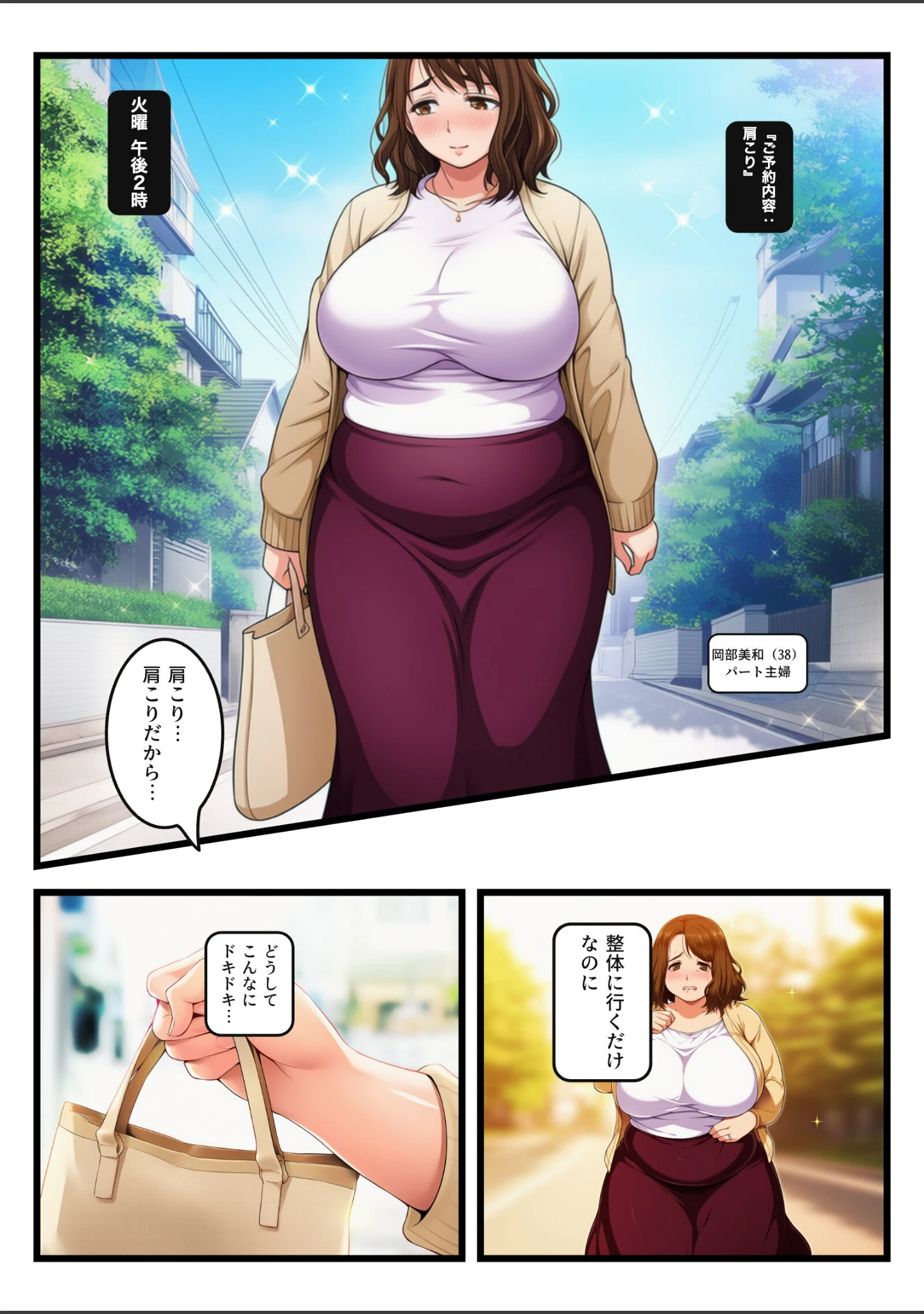 「肩こりだと言い張るむっちむち爆乳妻が、オイル整体で「そこです」と言うたび奥をほぐされ中出しをせがんだ【モザイク版】」（南天かのこ） 試し読み 4ページ目