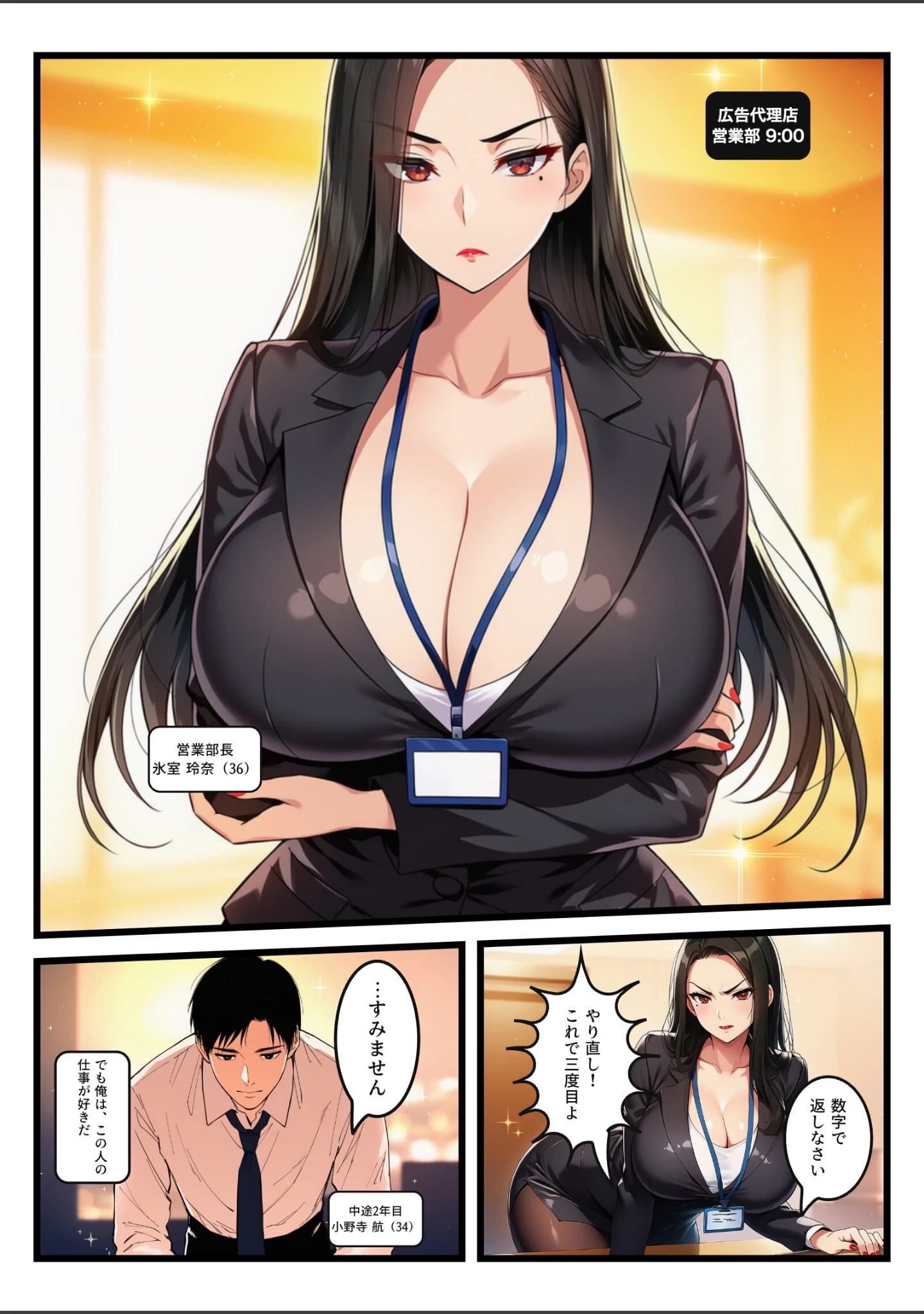 「「お願い」を言ったら負けの夜、命令しかできない爆乳鬼部長が黒ストを破らせ中出しをせがむまで【モザイク版】」（白峰さより） 試し読み 4ページ目