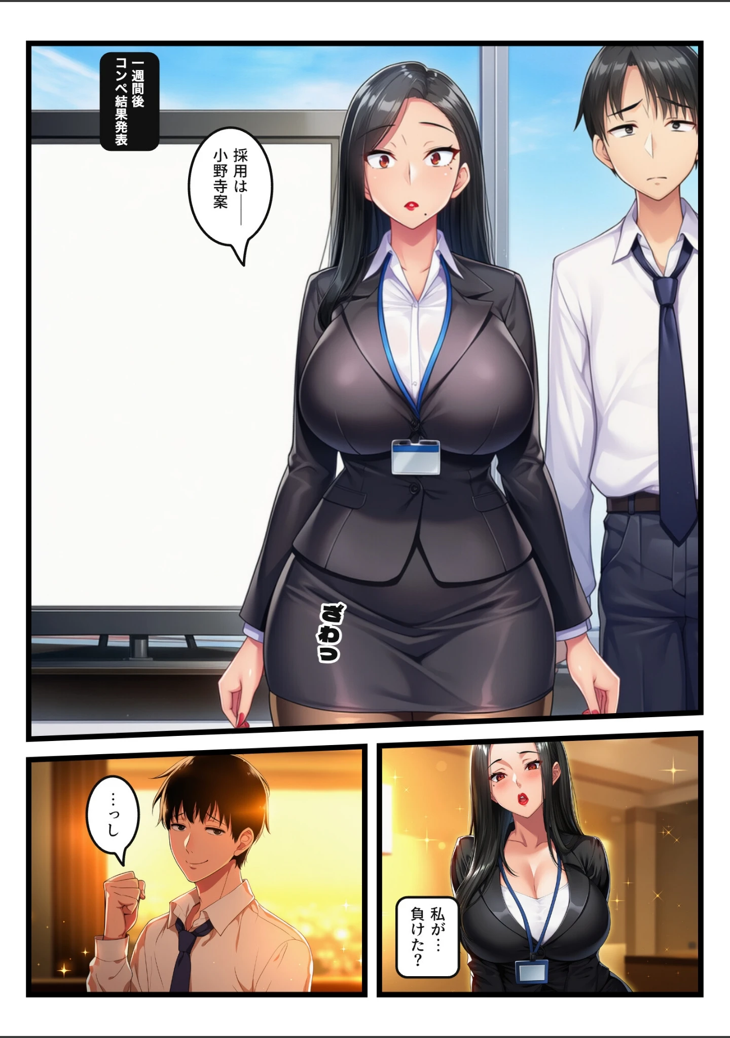 「「お願い」を言ったら負けの夜、命令しかできない爆乳鬼部長が黒ストを破らせ中出しをせがむまで【モザイク版】」（白峰さより） 試し読み 6ページ目