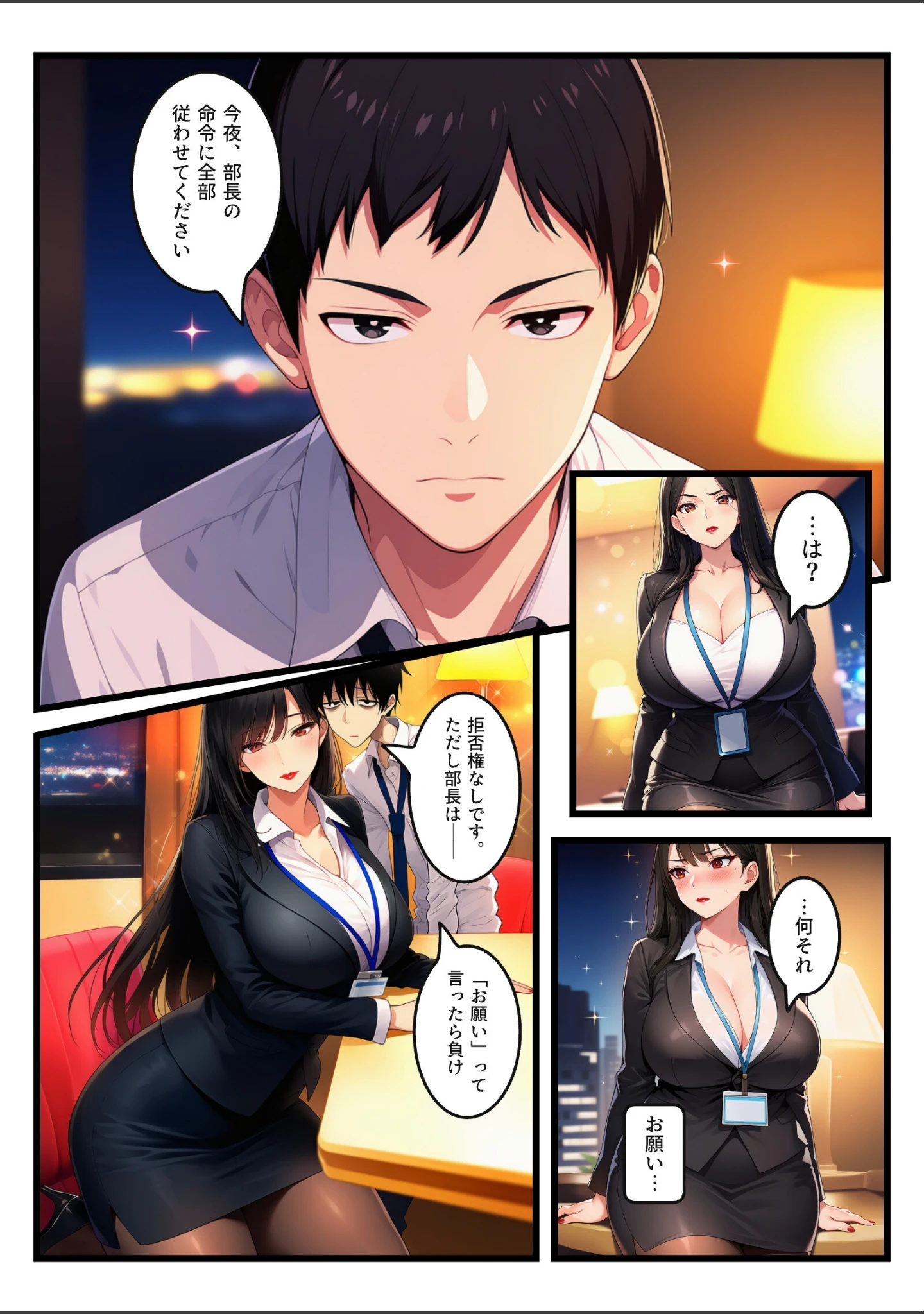 「「お願い」を言ったら負けの夜、命令しかできない爆乳鬼部長が黒ストを破らせ中出しをせがむまで【モザイク版】」（白峰さより） 試し読み 8ページ目